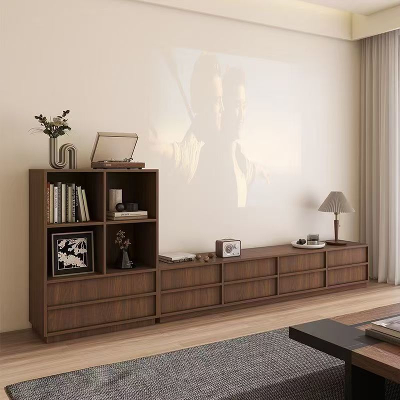 Solid Wood Antique TV Cabinet Living Room Household Side Cabinet Drawer Storage Floor Storage Cabinet Multi-Layer Vintage Cabinet with Door