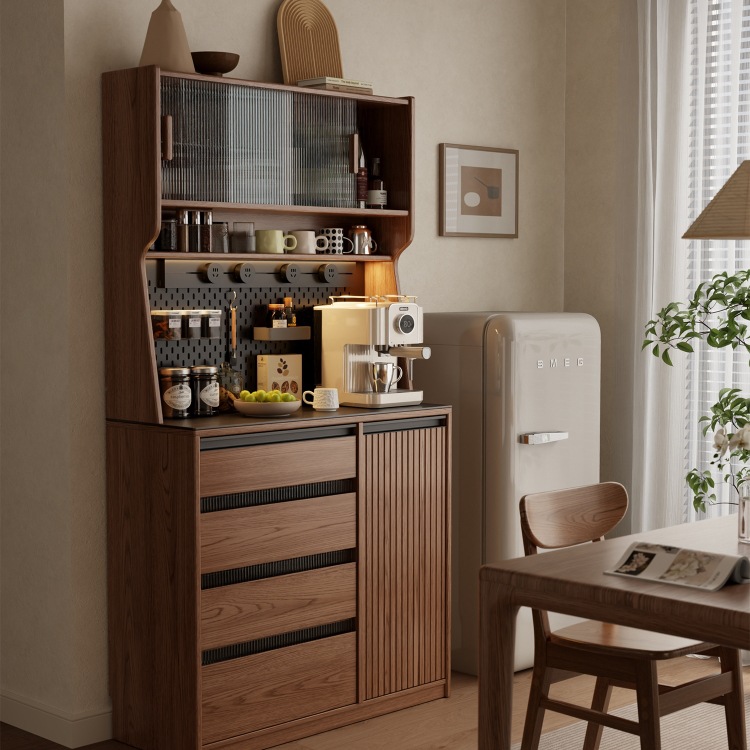 Solid Wood Slate Sideboard Small Apartment Restaurant Wall Coffee Storage Cabinet Walnut Color Tea Storage Narrow Side Cabinet