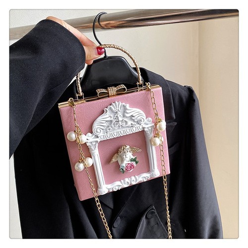 Cross-border new women's bag retro baroque relief angel flower portable chain bag niche shoulder crossbody bag