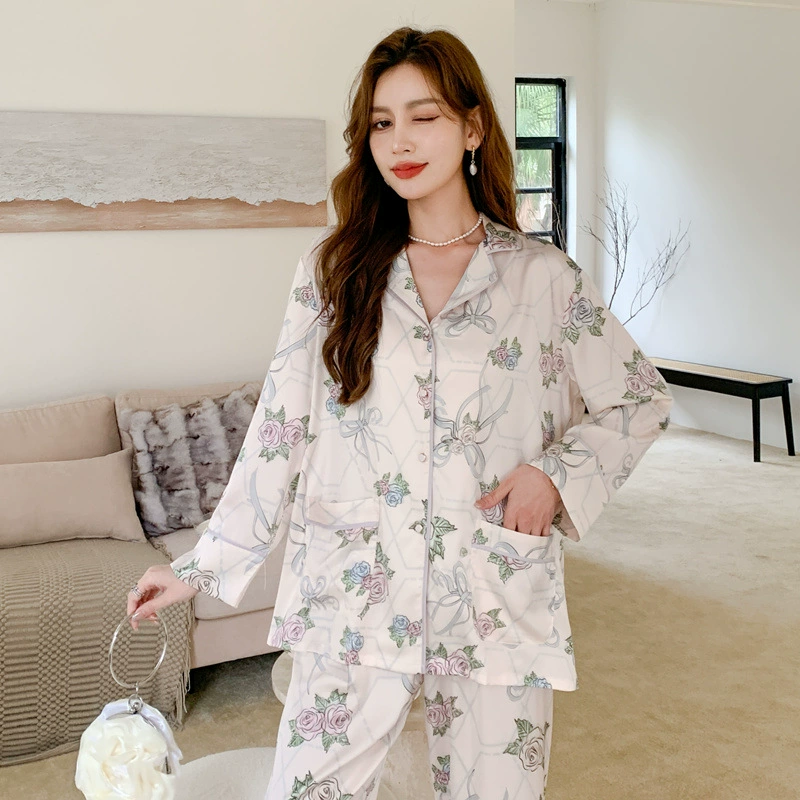 Шелковый осенний пижамный костюм с длинным рукавом и бантом, набор, «Холодное сердце»