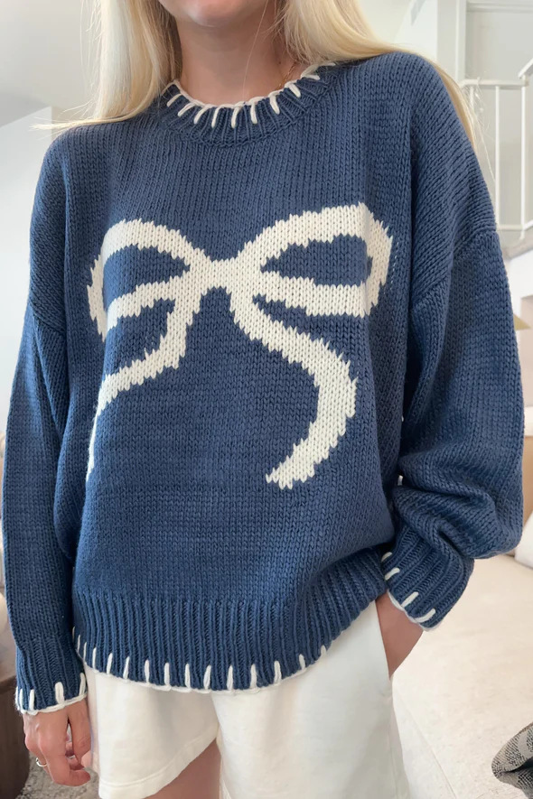 Vêtements pour femmes 2024 nouveau pull de style paresseux haut tricoté nœud jacquard vêtements d'extérieur amples pull pour femmes_voghion.com