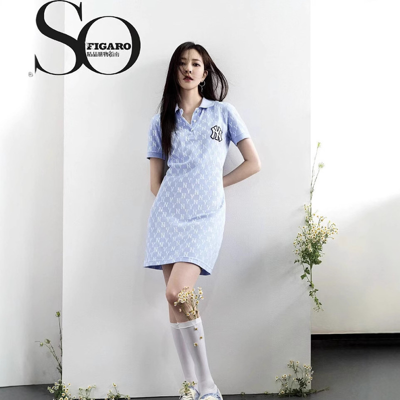 Mlb2026 Summer High-End Version Monogram All-Over Print Comfortable Loose Casual Polo Collar Printed Women's Dress