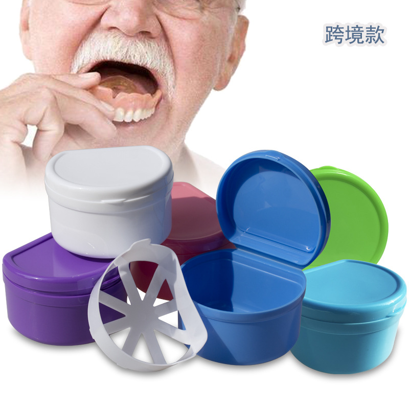 Impresión de almacenamiento de plástico, caja de almacenamiento de limpieza, dentadura postiza semicircular, caja de dentadura en forma de D con filtro, sello de doble capa de plástico image 3
