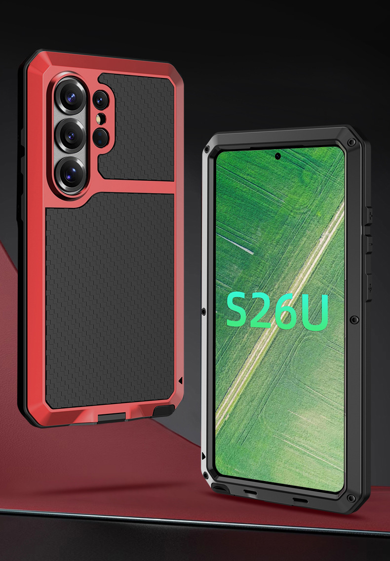 Ốp lưng kim loại kết hợp silicon chống sốc cho Samsung S26/Plus/Ultra — Đen, Bạc, Đỏ chi tiết 2