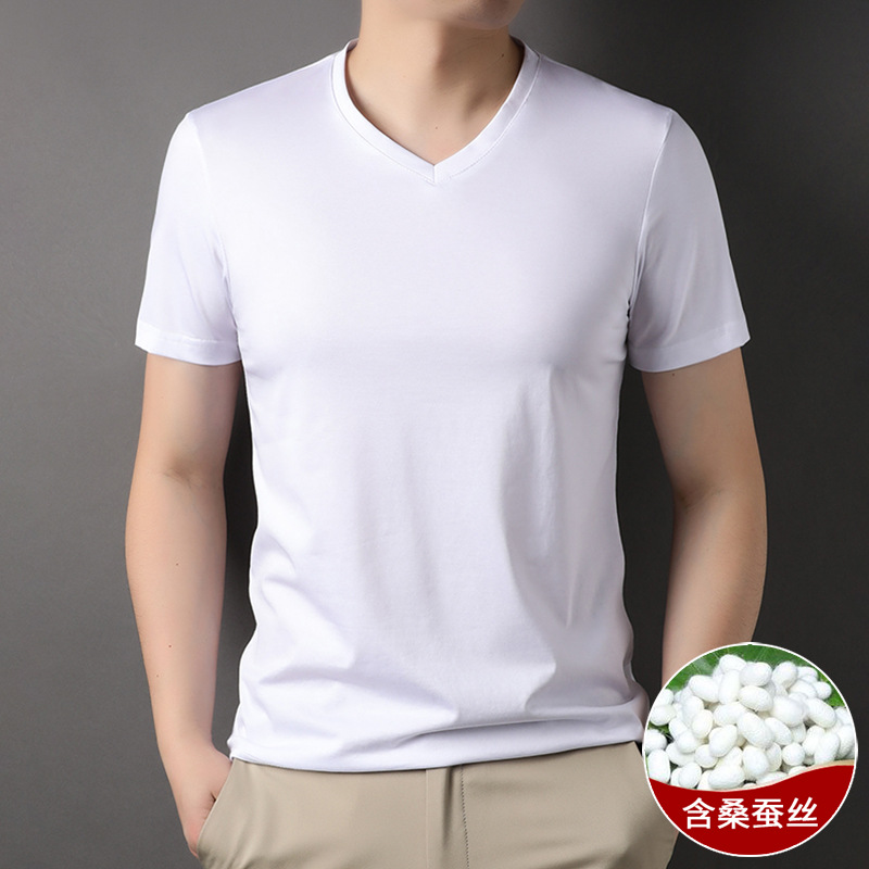 Summer solid color silk thin base body-friendly short sleeve T-shirt