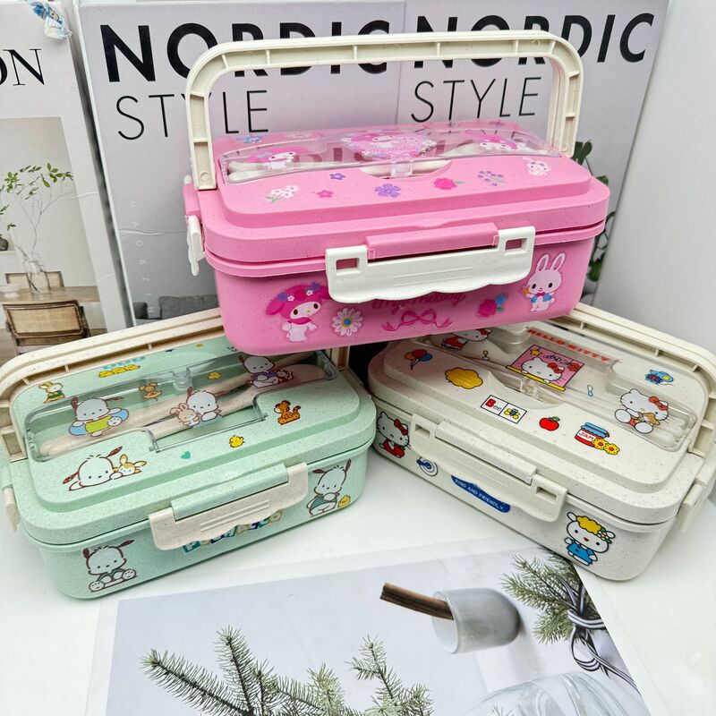 Fun Cute Cartoon Lunch Box Microwave Dielectric Lunch Box Student Portable Lunch Box with DIY Stickers Tableware