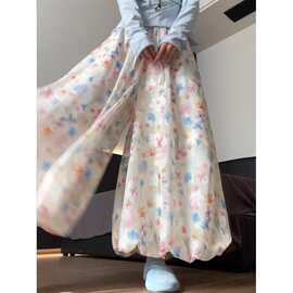 彩色碎花花苞裙裤女夏季薄款2025新款a字灯笼裤小个子冰丝阔腿裤