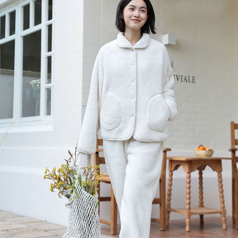 加厚暖暖绒精致小翻领家居服睡衣套装女软糯舒适轻暖居家外穿睡衣|undefined