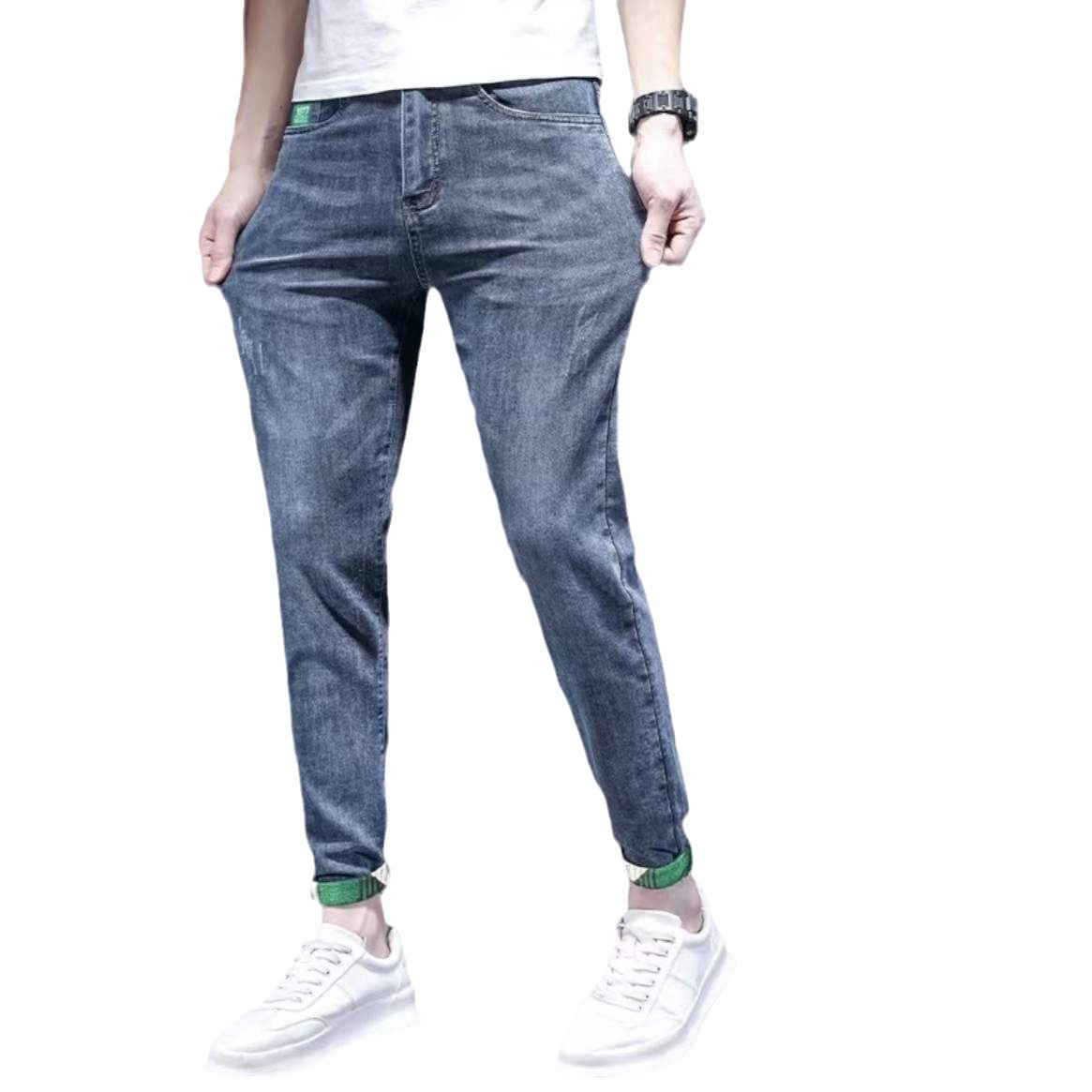 2024 jeans slim fit petits pieds polyvalent long printemps et automne style tendance marque pantalons décontractés pour hommes_voghion.com