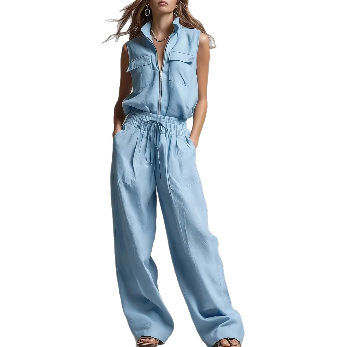 Lässiger Damen-Trainingsanzug mit Reißverschluss – Atmungsaktive Polyester-Loungewear-Hose und -Jacke (S-5XL, 6 Farben, lockere Passform für Fitnessstudio und Reisen)_voghion.com