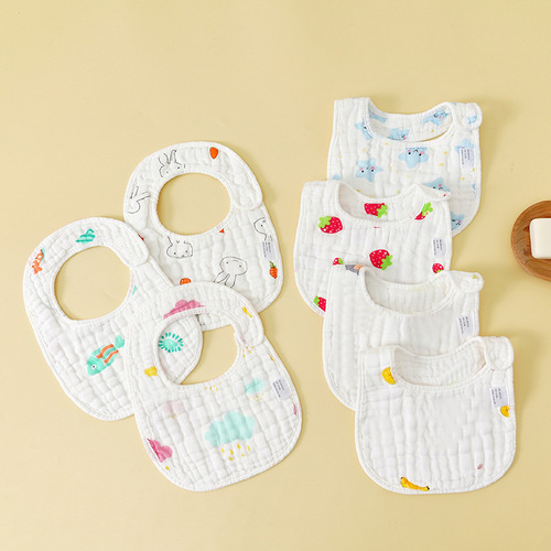 Eight-layer gauze U-shaped bib, double-sided printed side-opening snap-buckle absorbent bib for baby, baby saliva napkin