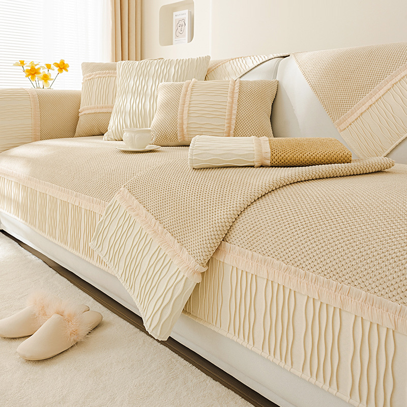 Sofa Cushion French Cream Style Four Seasons Universal 2025 New Non-Slip Thickened Straight Row Leather Sofa Cover Cover Cloth Towel