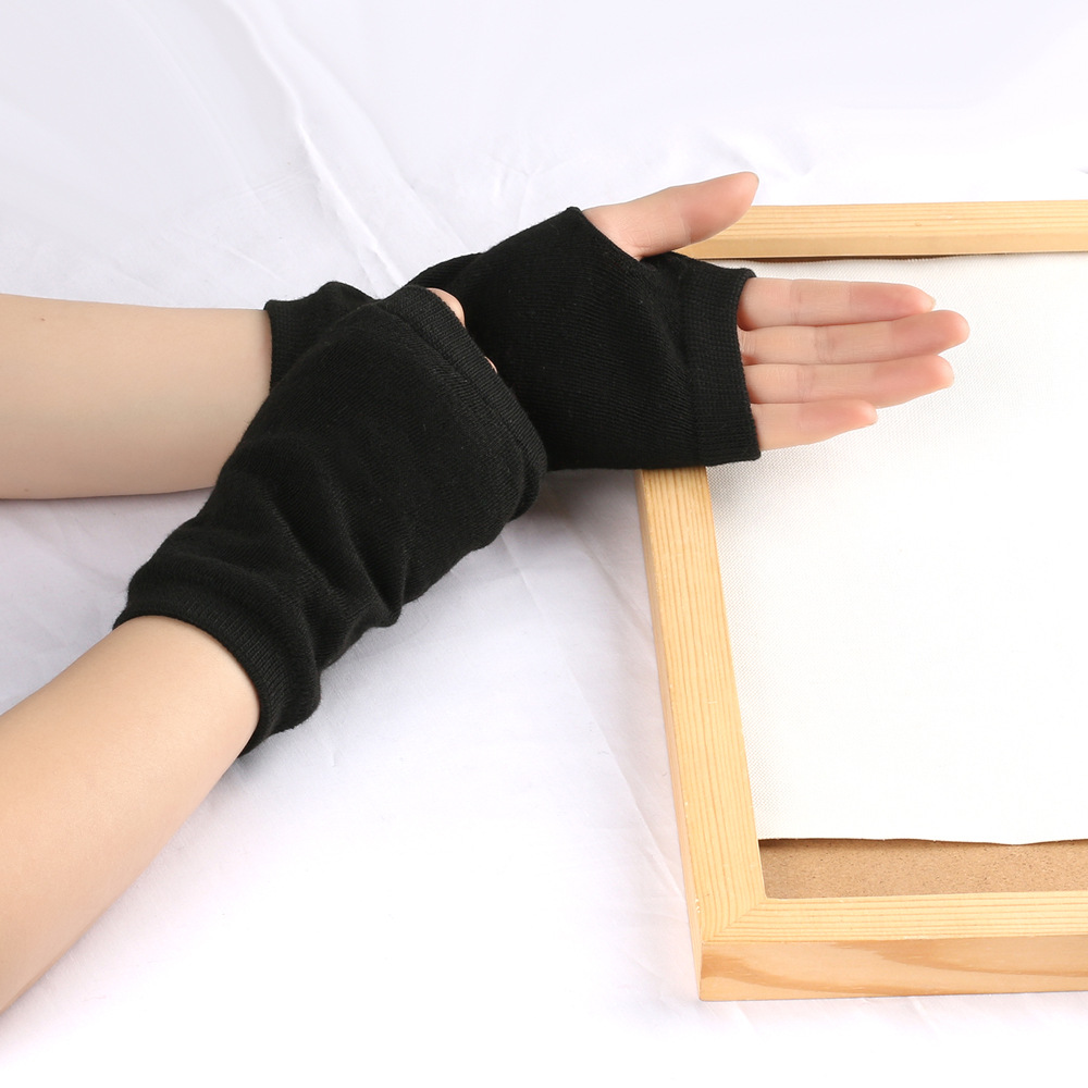 Mangas de muñeca abiertas a rayas para hombres y mujeres, tejido fino, guantes cortos de escritura para niños, color sólido, para hacer uno mismo_voghion.com