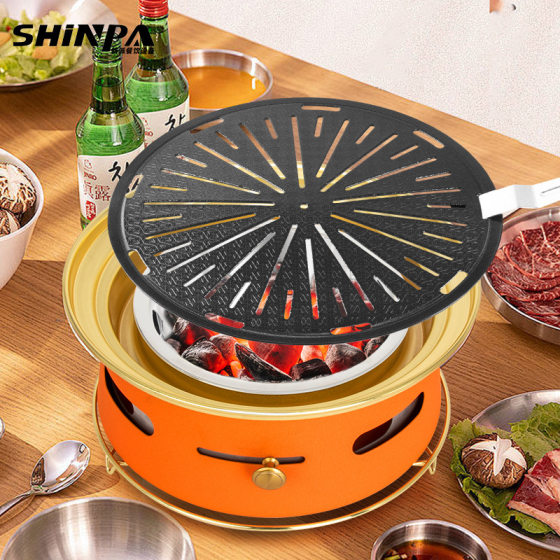 Korean-style barbecue plate three-layer thickened stainless steel barbecue net foreign trade round small barbecue grate commercial carbon fire baking plate