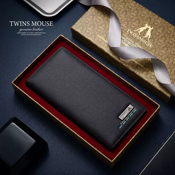 Twinsmouse Long Wallet Men's Business Multi-Card Slot Multi-Functional Coin Purse Storage Genuine Leather Cross-Border Wallet