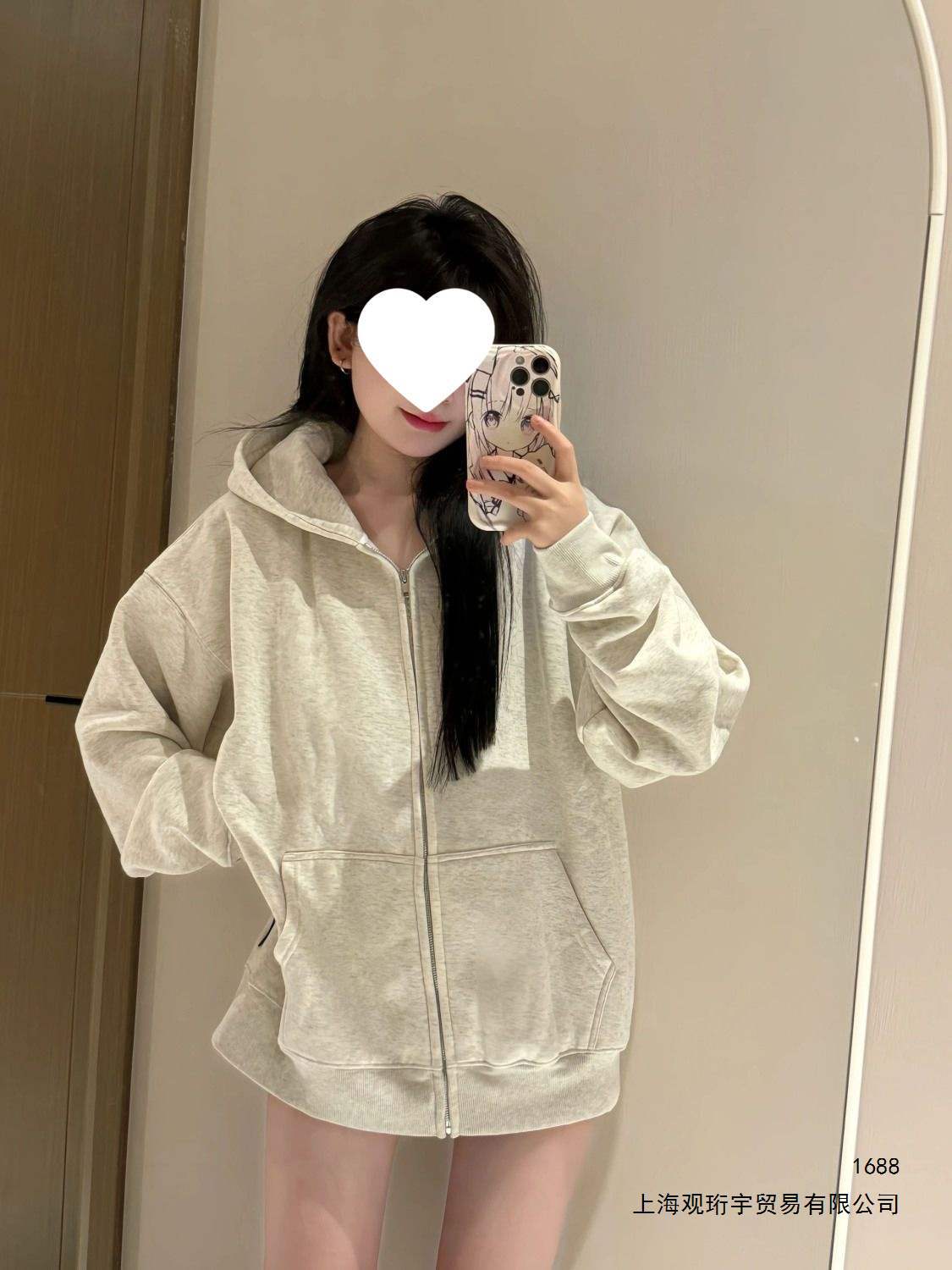简约又随性!oversize连帽卫衣女拉链开衫加绒加厚宽松慵懒风外套