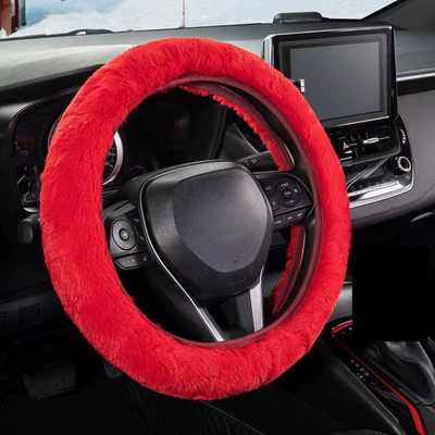 Steering wheel cover Velvet Steering Wheel Cover Without Inner - high-density-imitation-rabbit-fur-red-38cm
