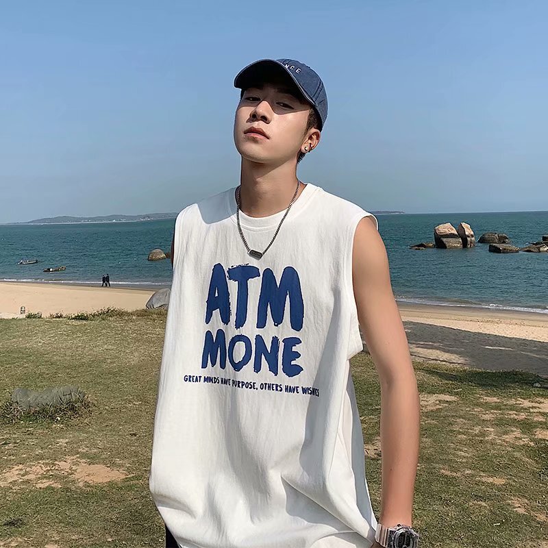 Pure Cotton Vest Men's Summer Outer Wear Loose Waistband Sports Sleeveless T-Shirt Ins Trendy Brand Fitness Basketball Trendy Top