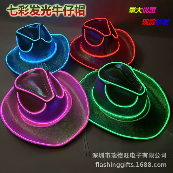 Halloween Led Cowboy Hat, Light-Up Hat with 8 Colors Available, Msds Certified, Nightclub Performance, Carnival Party Light-Up Props