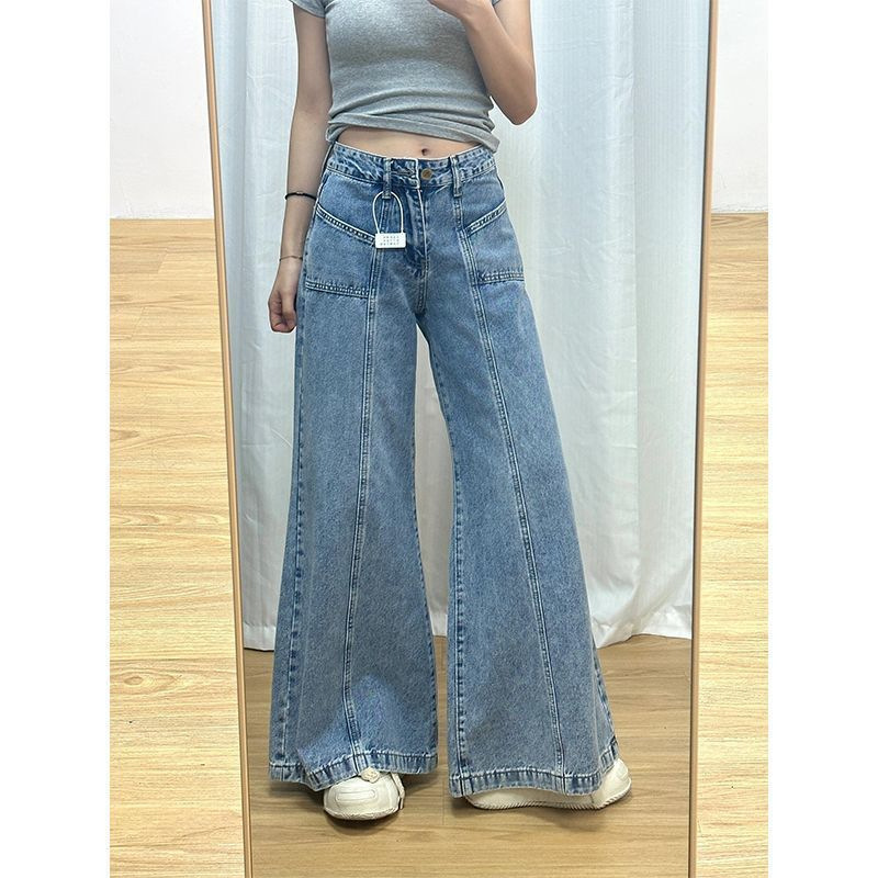 American Retro Wide-Leg Jeans for Women 2025 New Autumn High Street Design Loose Flared Floor-Length Pants