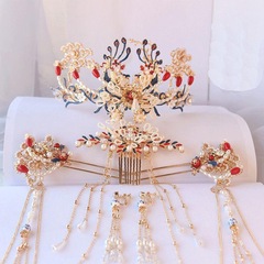Hanfu accessory set: vintage-style headwear, ornate hair crowns, elegant hairpins, bridal hair ornaments for Xiuhe weddings, and Ming-style phoenix crowns with dangling pendants.