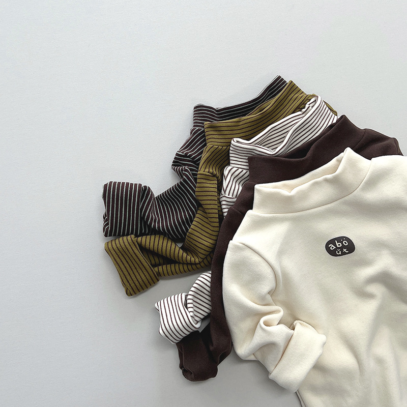 Camisa de fondo forrada de lana cálida para niños a rayas estampada Mori Top niñas moda coreana ropa para niños invierno