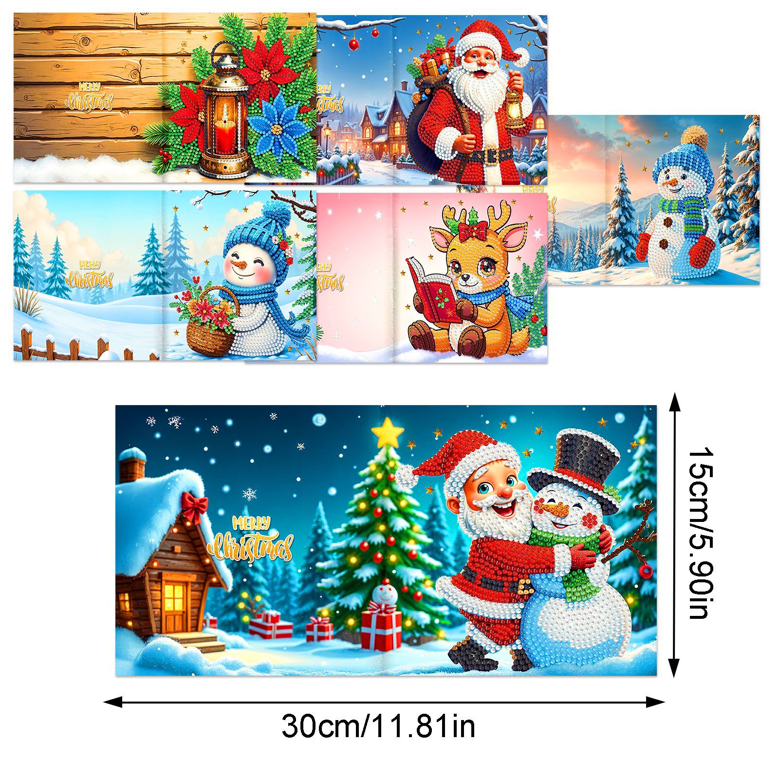 Explosiones transfronterizas de Navidad multiserie de tarjetas de felicitación puntuales hechas a mano 9 conjuntos de sobre de diamante 6 conjuntos de dibujos animados