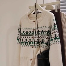 费尔岛牛角扣圣诞毛衣外套女秋冬氛围感北欧风宽松慵懒针织开衫厚
