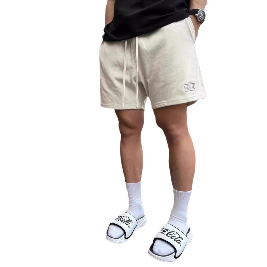 Pantalones cortos deportivos con bordado de letras de marca de moda de verano para hombres, casual americano, cintura elástica de algodón guapo, pantalones harem, marea fina