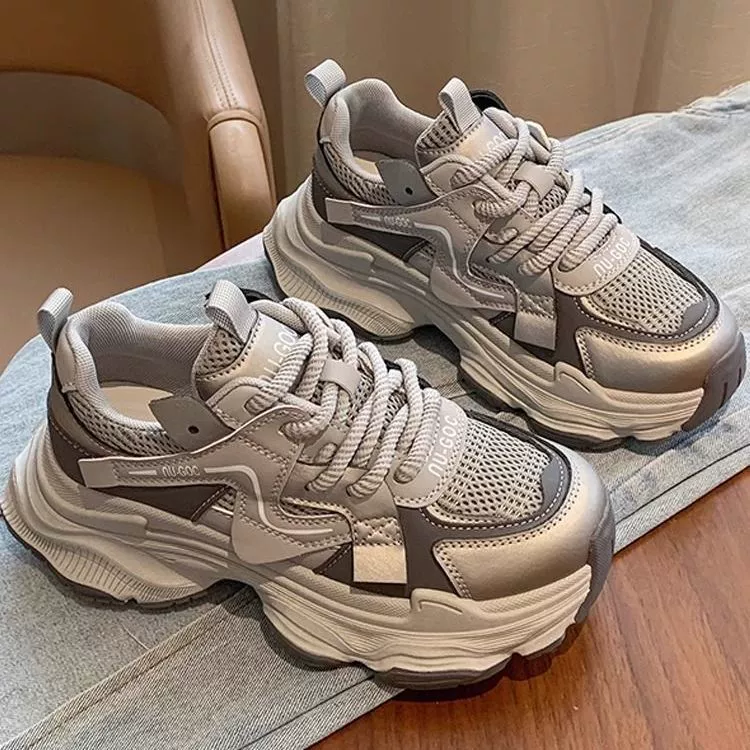 Обувь папы женская весна 2025 новый ретро увеличить сетчатую лапшу