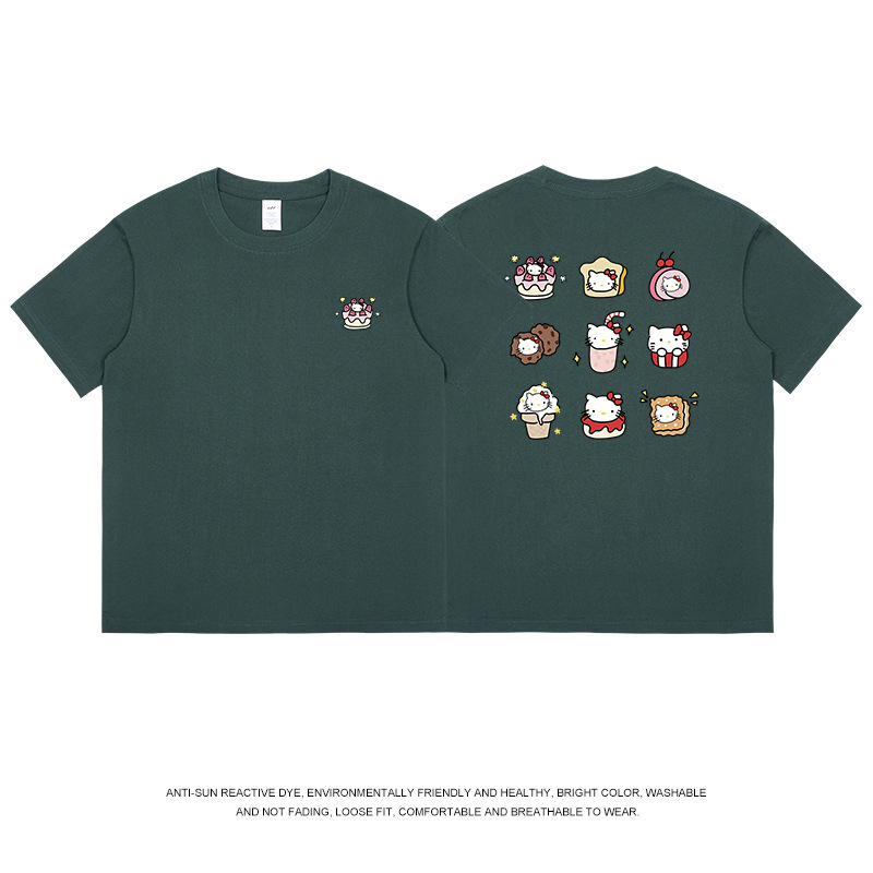 和風九格子猫プリント半袖 Tシャツメンズ純綿夏トップス通勤かわいいレディース Tシャツトレンディなニッチ卸売|undefined