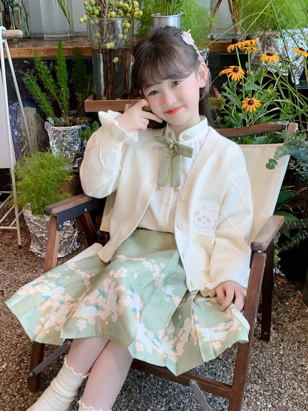 女童马面裙套装2025新款春装儿童汉服中国风中式春秋季女孩三件套|undefined