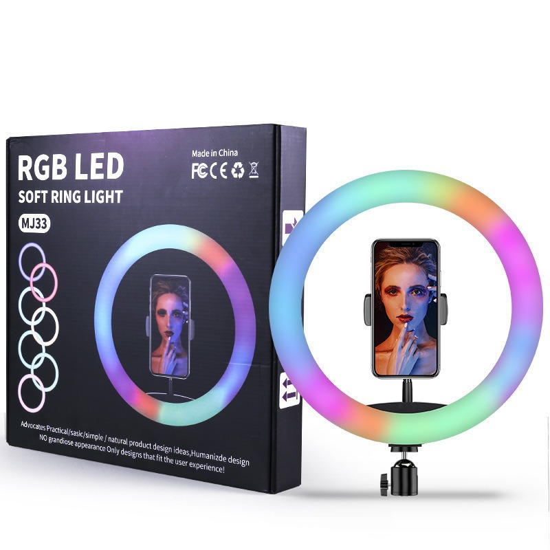 Luz de relleno para transmisión en vivo, fotografía, luz circular colorida, luz de video para interiores, luz de anillo RGB, luz LED