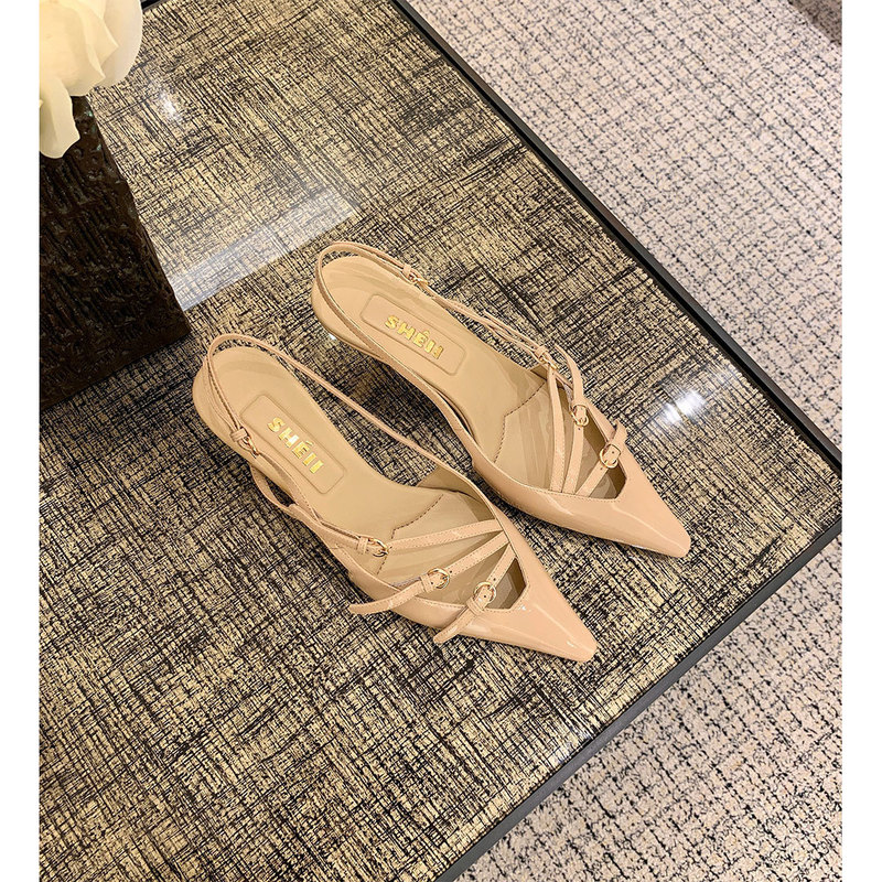 [sheii Su Yinyin] Your miu ~ Pointed Baotou Buckle Rear Empty Heel Sandals Women's Commuter Dinner Shoes