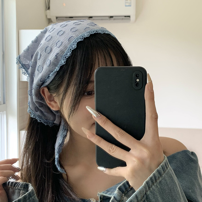 Bufanda triangular babero femenino retro turbante verano femenino encaje pastoral lunares estampado bufanda de seda bufanda de moda