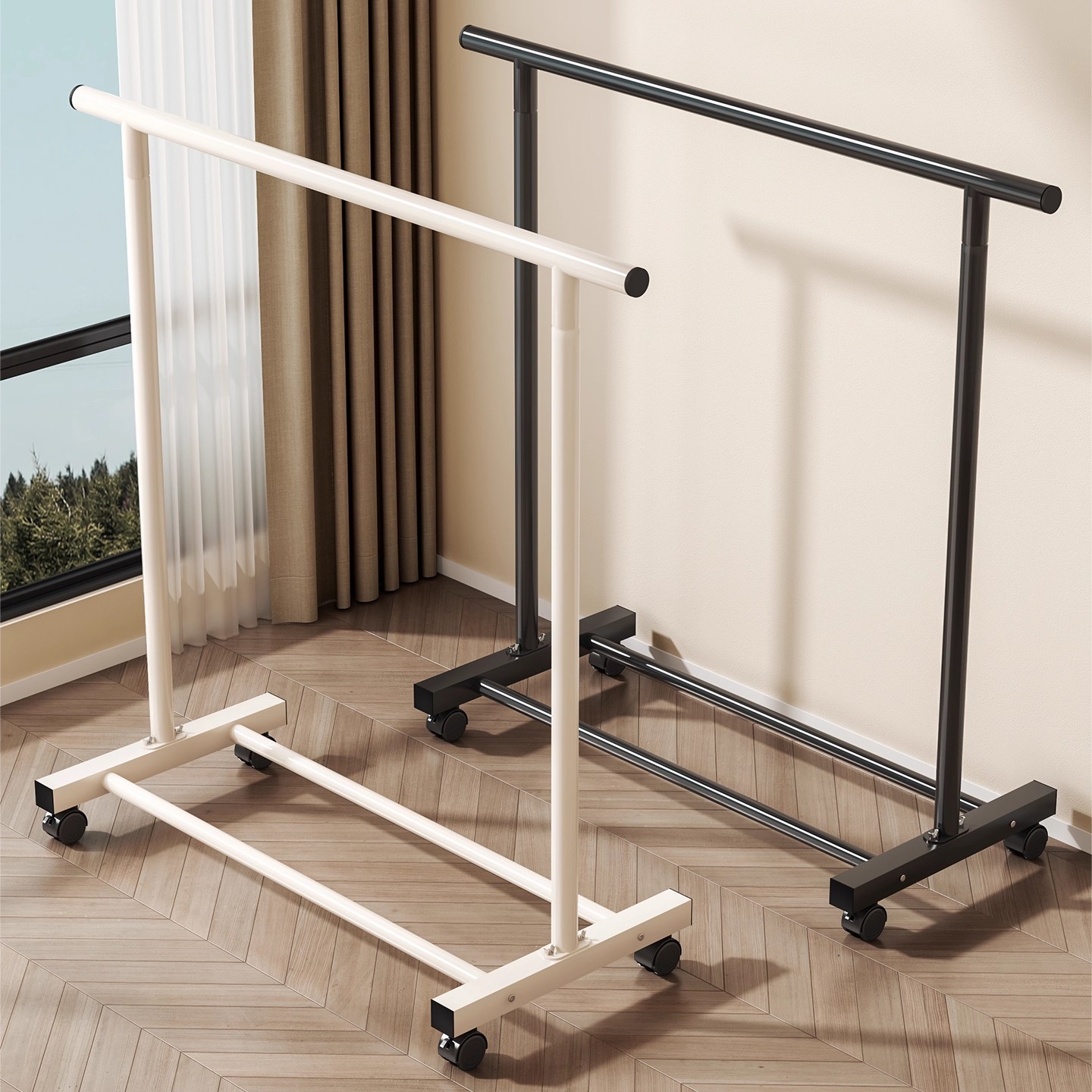 Clothes Drying Rack, Floor-Standing, for Home Use, Balcony, Movable, Simple Clothes Drying Rod, Bedroom, Dormitory, Clothes Hanging Rack, Coat Rack