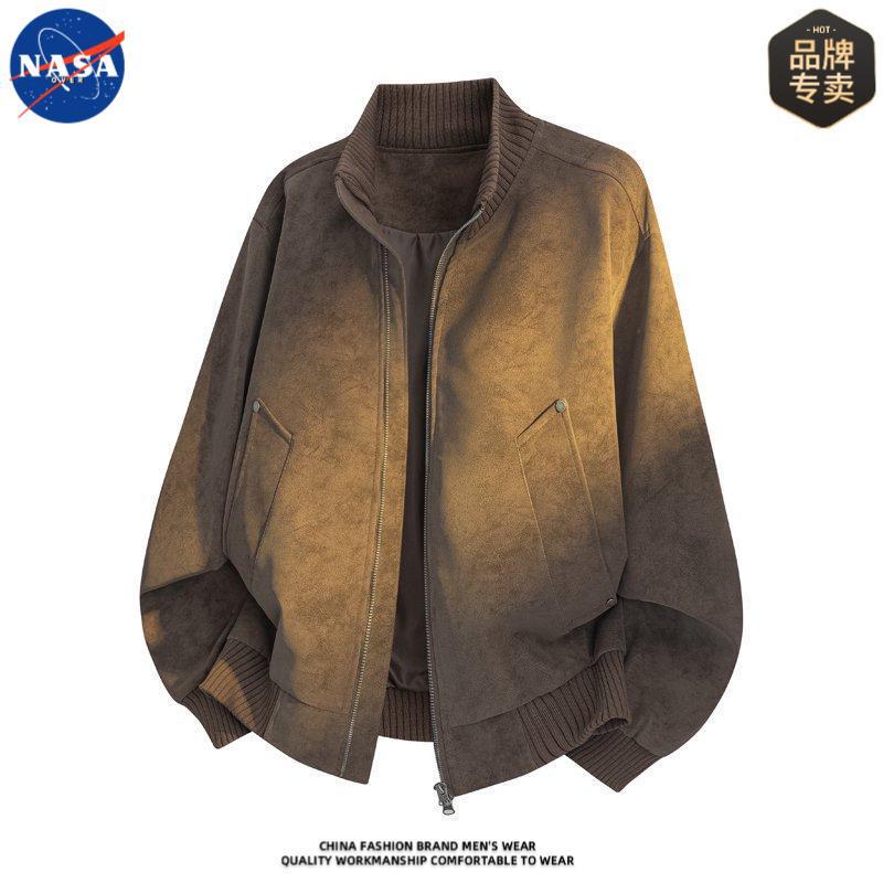 Nasa Brand High-Quality Maillard Motorcycle Leather Jacket for Men, Spring and Autumn Season, Stylish Loose Fit with Stand-Up Collar Nasa Brand High-Quality Maillard Motorcycle Leather Jacket for Men, Spring and Autumn Season, Stylish Loose Fit with Stand-Up Collar