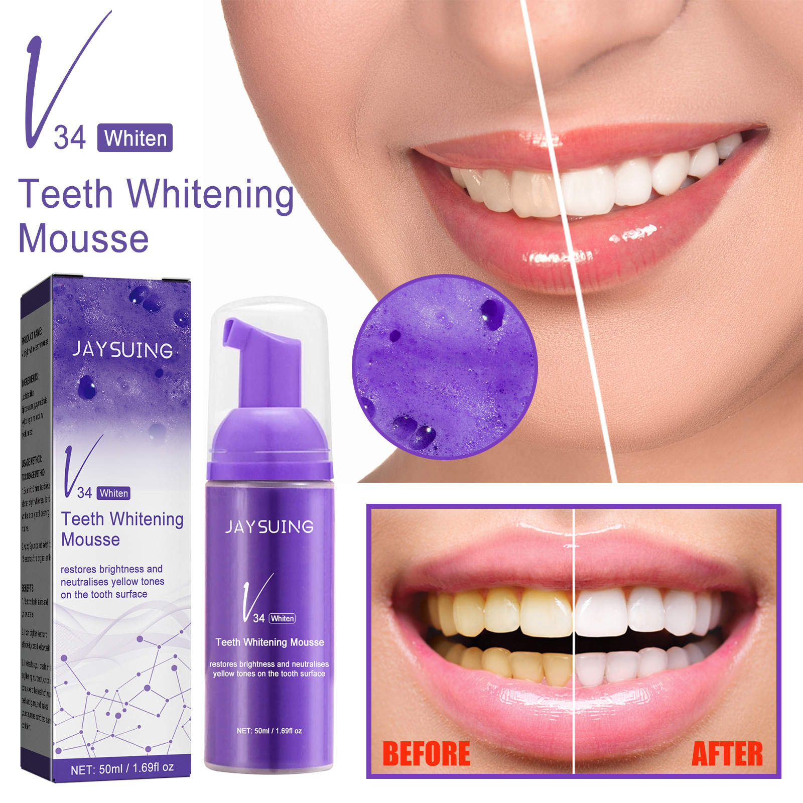 Jaysuing v34 Brightening White Whitening Correction Yellow Tooth Stains Oral Cleaning Toothpaste_voghion.com