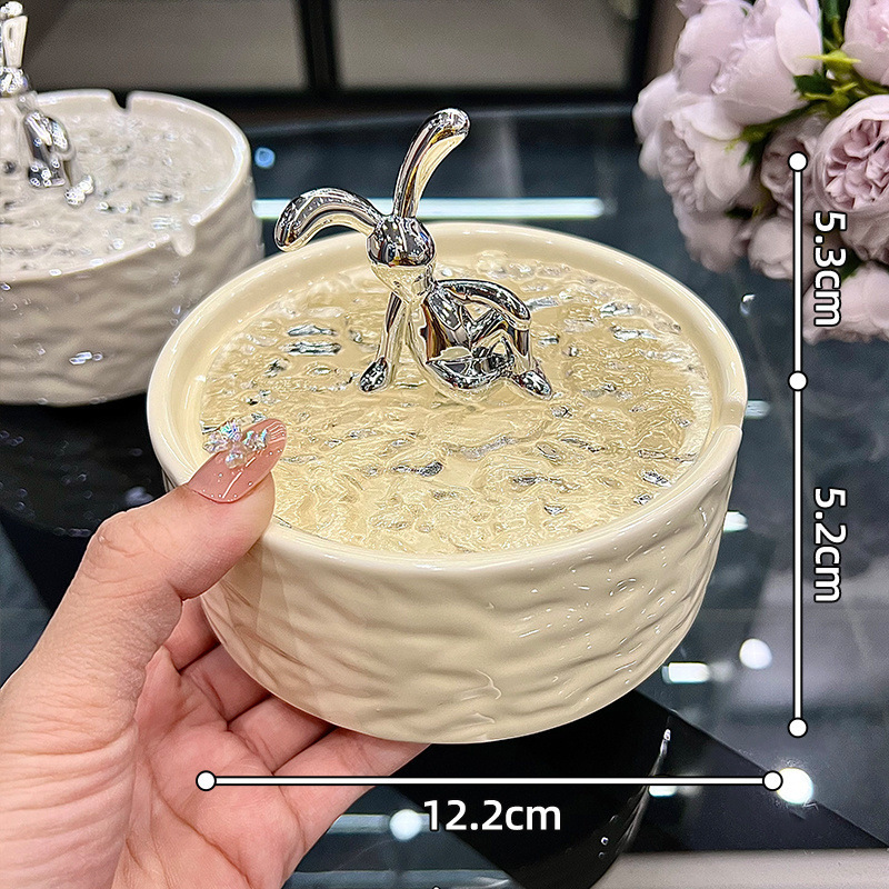 陶瓷烟灰缸带盖防飞灰家用客厅轻奢高颜值创意烟缸高级感奶油|undefined
