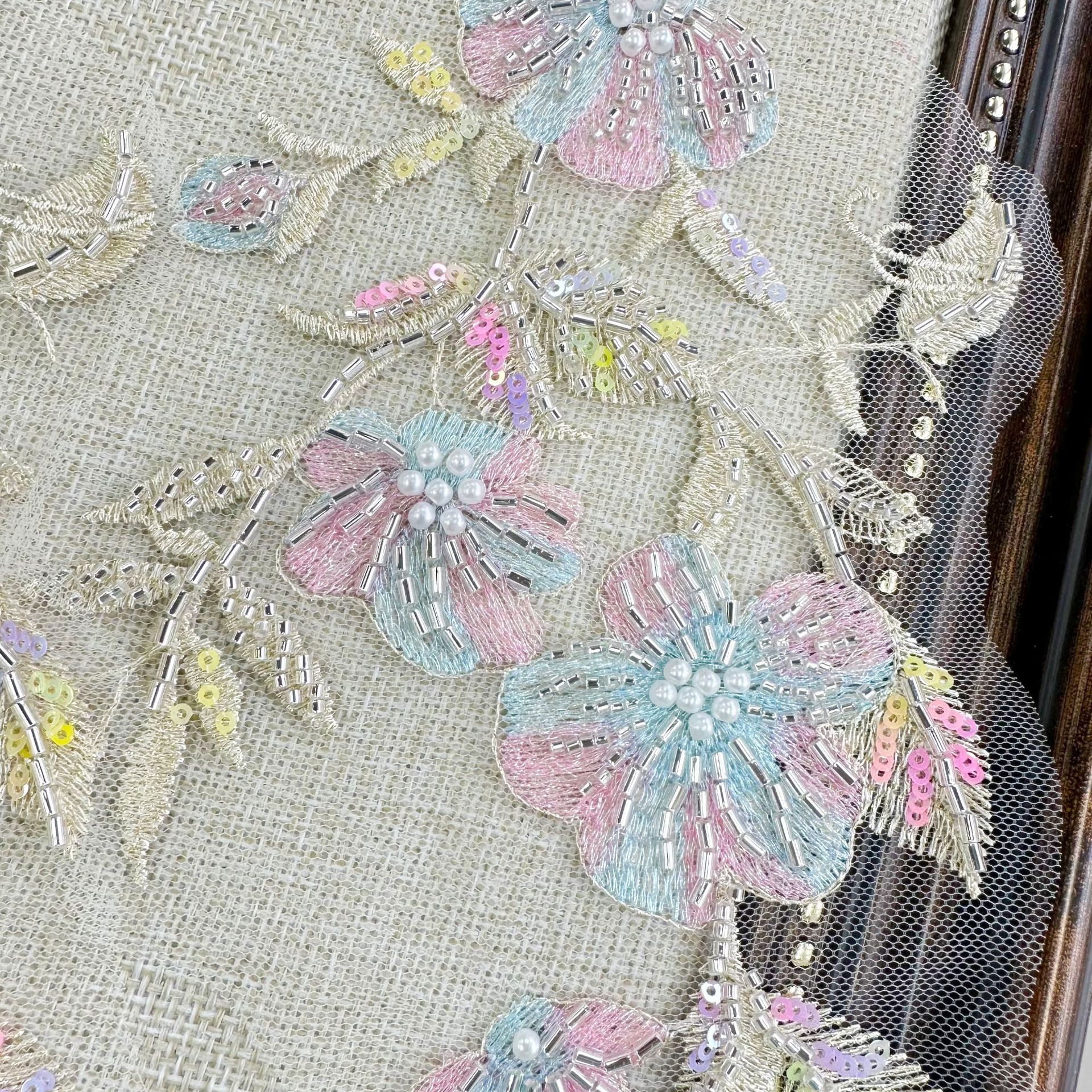 China estilo chaleco material de decoración de vestido mariposa rosa bordado perlas pegatinas de encaje nuevo