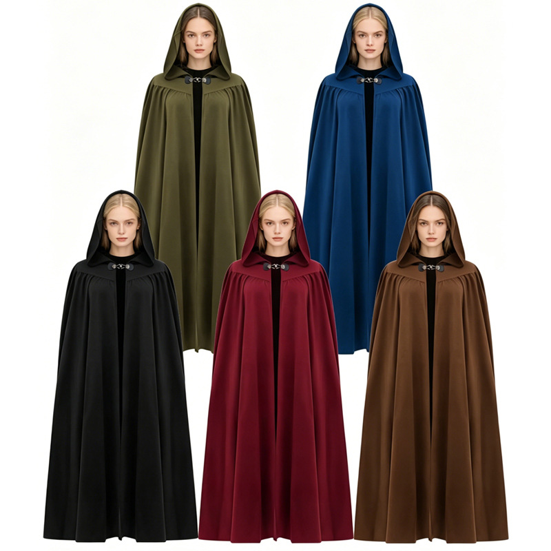 European and American style multi-colored long hooded cape, unisex Halloween cosplay cape, medieval retro stage costume
