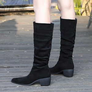009-17 Vintage European and American Style Knight Boots Winter Fashion Women's Boots Mid Heel Thick Heel Pointed Su