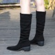 009-17 Vintage Knight Boots Winter Fashion Women's Boots Mid Heel Thick Heel Pointed Suede Wrinkled High Sleeve Boots