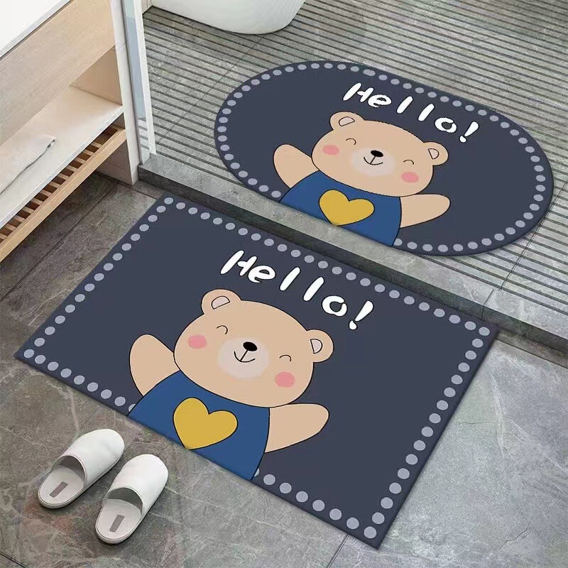 Cartoon Cute Diatom Mud Bathroom Absorbent Foot Mat, Wear-Resistant Floor Mat for Bathroom Entrance, Quick-Drying Non-Slip Mat for Shower Room