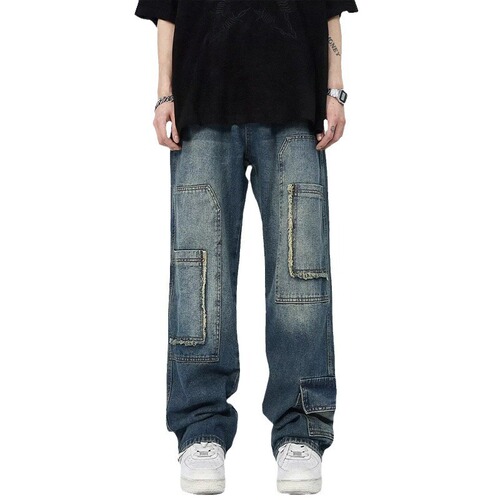 2025 Autumn/Winter New American Retro Loose Distressed Straight Leg Wide Leg Floor-Length Casual Pants for Men