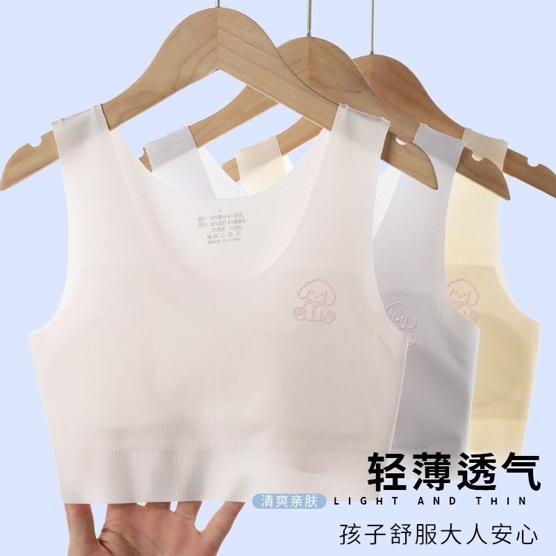 Children's Small Vest Development Period Ice Silk Girls' Underwear Girls' Big Children's Bra One Stage 12 Years Old and 10 Little Girls Thin