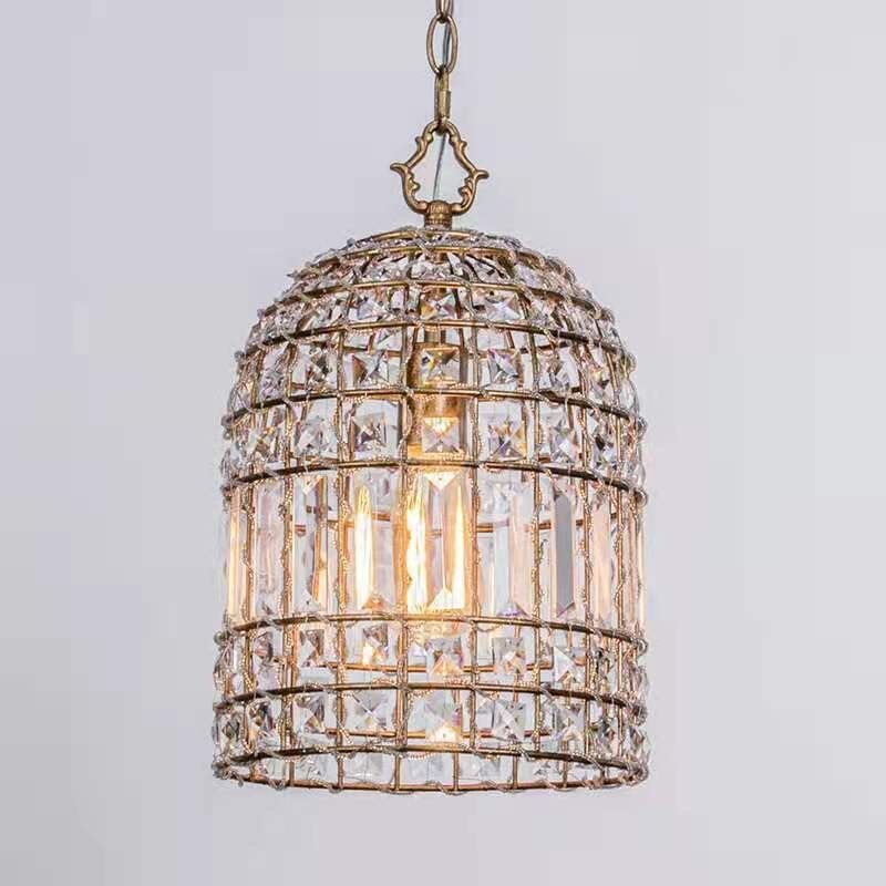 French Antique Crystal Single-Head Chandelier, Creative Restaurant Lamp, Bird Cage, Personalized Entrance Lamp, Retro American Balcony Chandelier French Antique Crystal Single-Head Chandelier, Creative Restaurant Lamp, Bird Cage, Personalized Entrance Lamp, Retro American Balcony Chandelier
