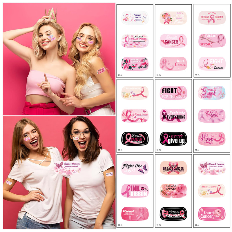 Cross-border New Pink Ribbon Tattoo Sticker Advanced Sense Female Breast Health Care Day Activity Temporary Sticker