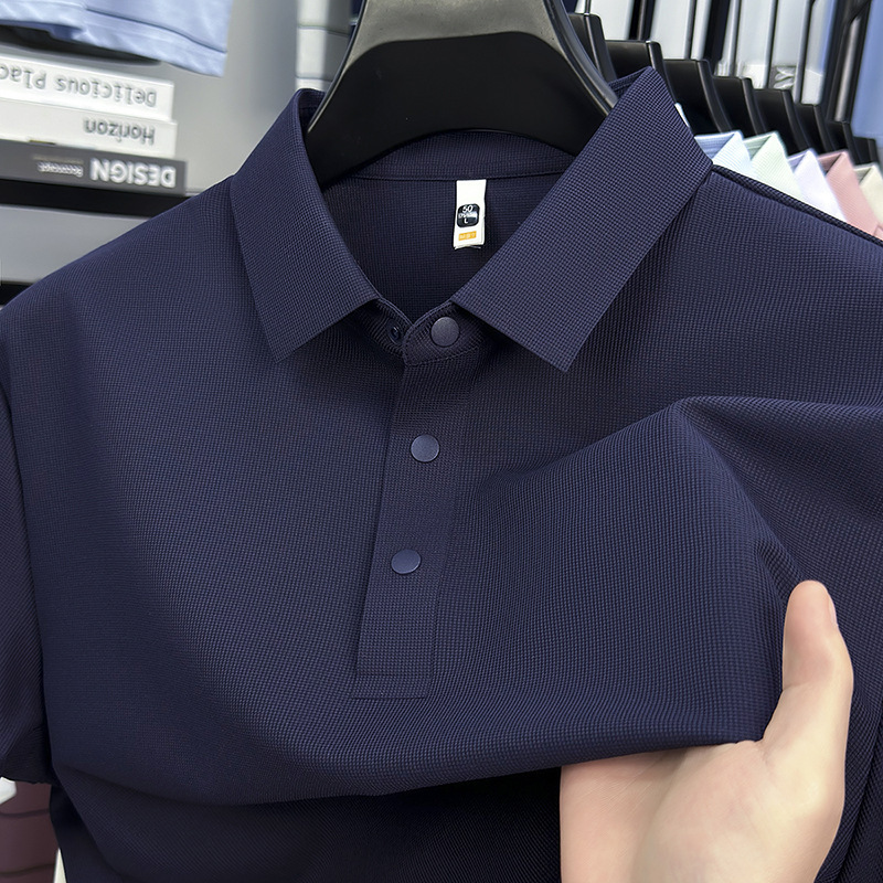 High-Quality 10A Antibacterial Seamless Polo Shirt for Men, Summer Business Casual Solid Color Turn-Down Collar Ice Silk Short-Sleeve T-Shirt