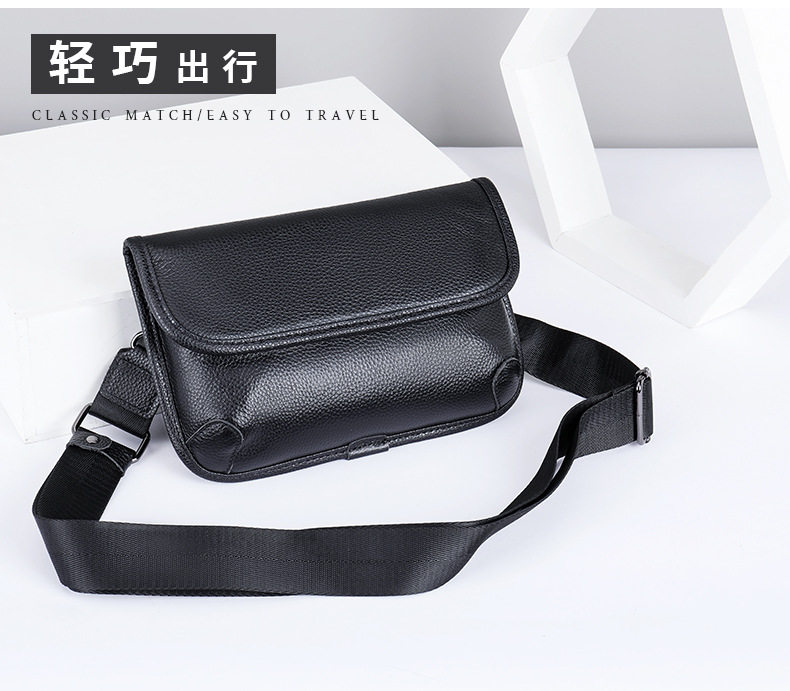 Túi đeo chéo nam da bò thật dạng hộp nhỏ đeo ngực kiểu tối giản cao cấp — Màu đen chi tiết 13